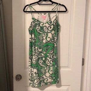 Green and white dress